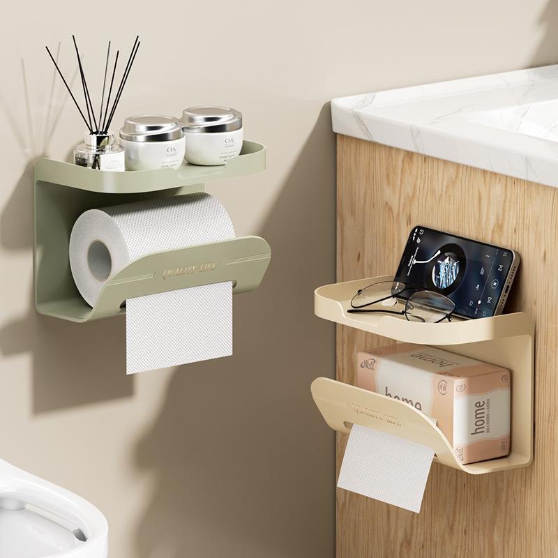 Wall-Mounted Bathroom Tissue Holder, No-Drill Simple Design,