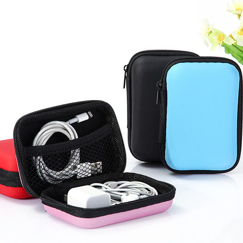 Square Zippered Earphone Case EVA Bag for Phone Cables and