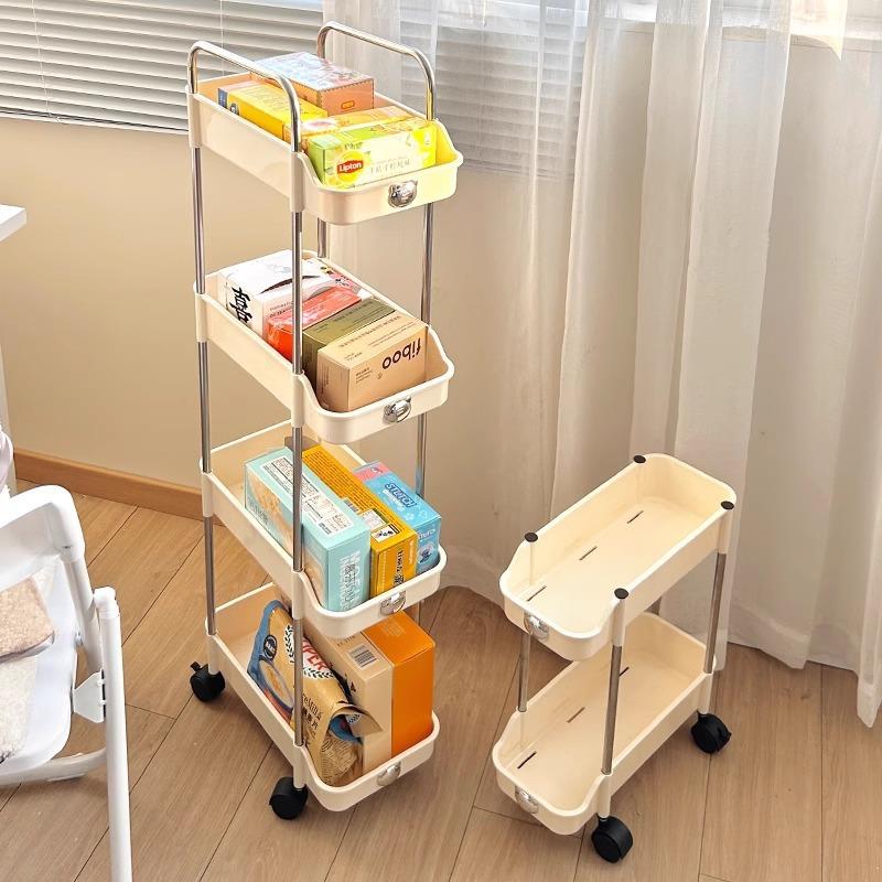 Cream-colored small cart storage rack, suitable for bedroom