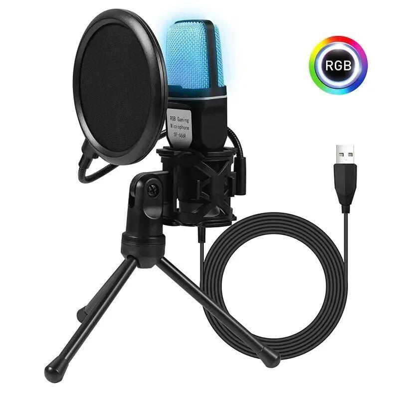 Portable USB Microphone RGB Microfone Condensador Wire Gamin