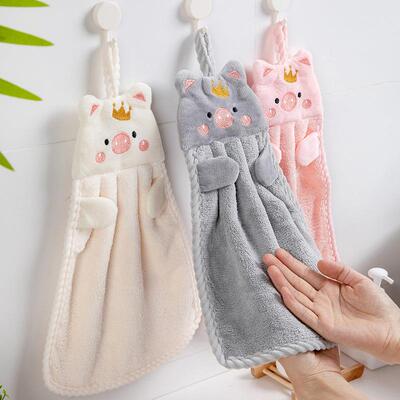 Cute Pig Hand Towel for Home Use, Hangable and Absorbent Kit