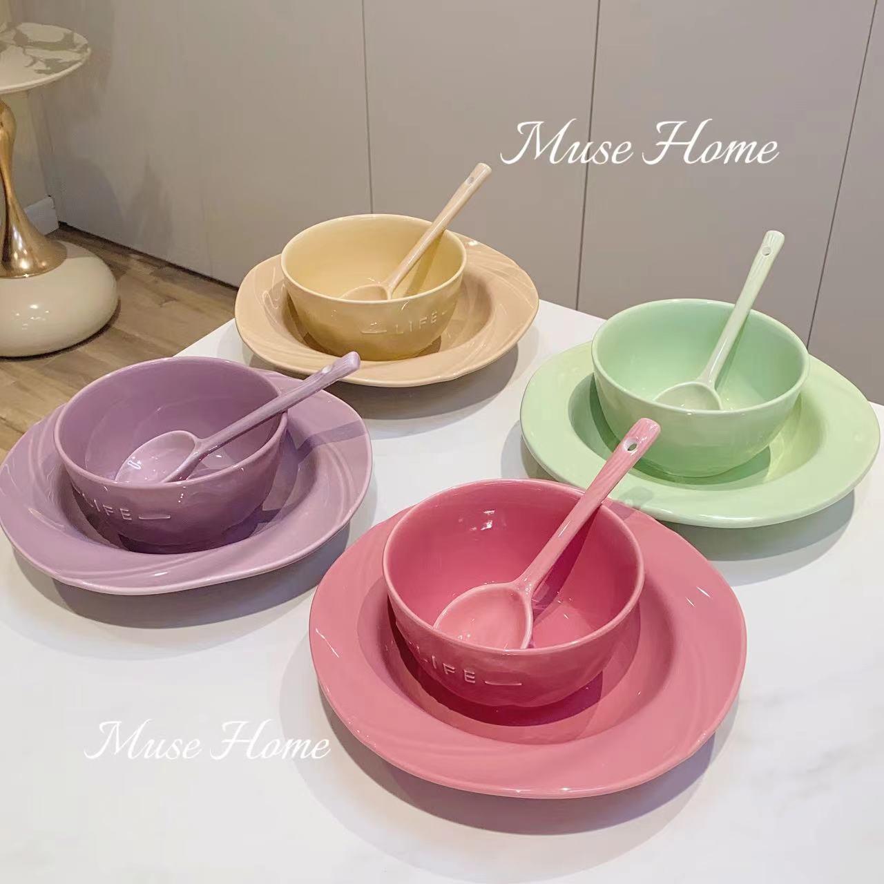 Creamy Fufu Ceramic Rice Bowl Set for Home Use - Aesthetic a