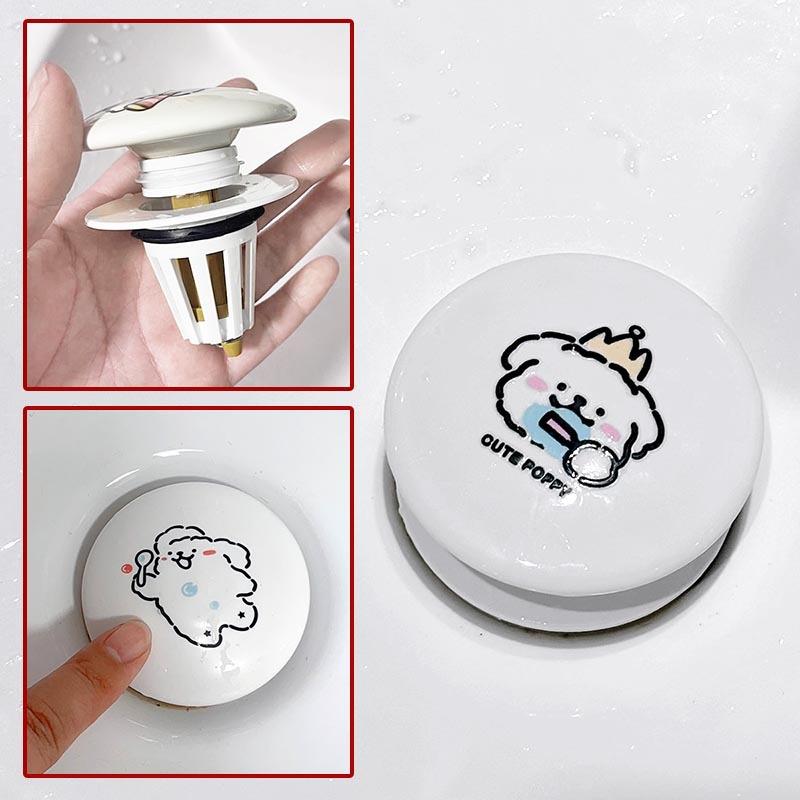 Cute puppy face washing basin with a press-type water stoppe