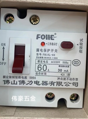 佛山佛力家用两项总开关漏电保护器断路器FM18L-60 32A 40A FM18L