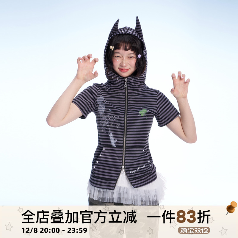 iamnotbad小恶魔角双拉链短袖