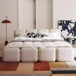 法式奶油风泡芙床现代简约软包床方糖床布艺床小户型主卧大床婚床