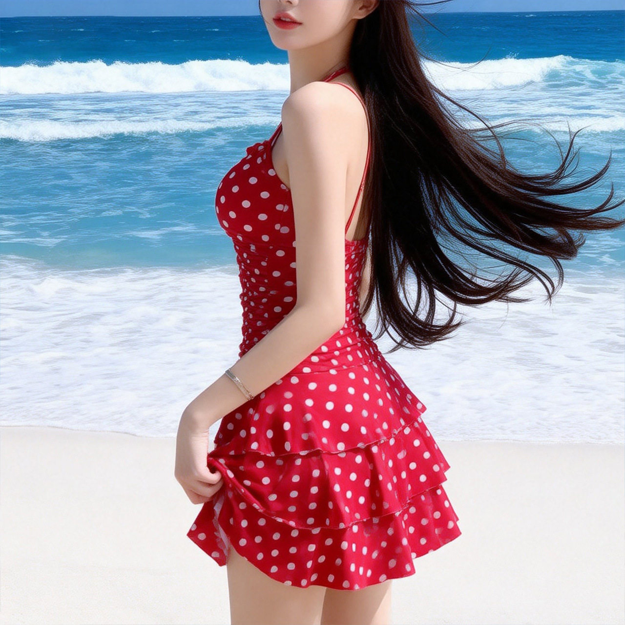 泳衣女款连体复古波点露背甜美裙式保守显瘦遮肚温泉海边度假泳装