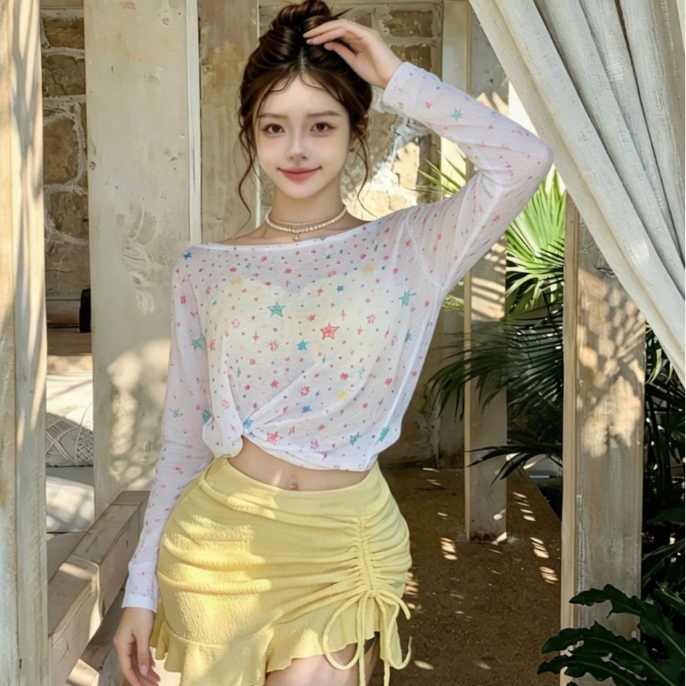 星星长袖罩衫裙式显瘦短裙泳衣女