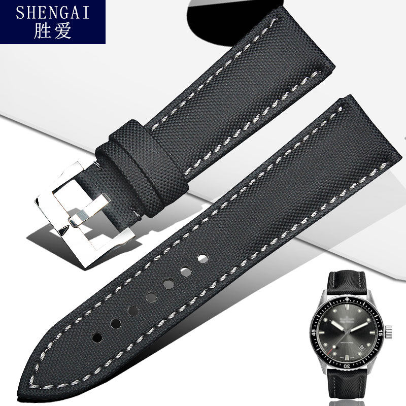 男士23mm黑色表带适配宝珀五十寻噚5000手表带碳纤维帆布纹皮表链