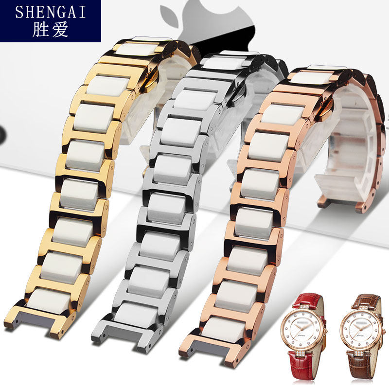 凹口钢表带适配卡西欧飞亚达罗西尼西铁城钢带表带精钢间陶瓷表链