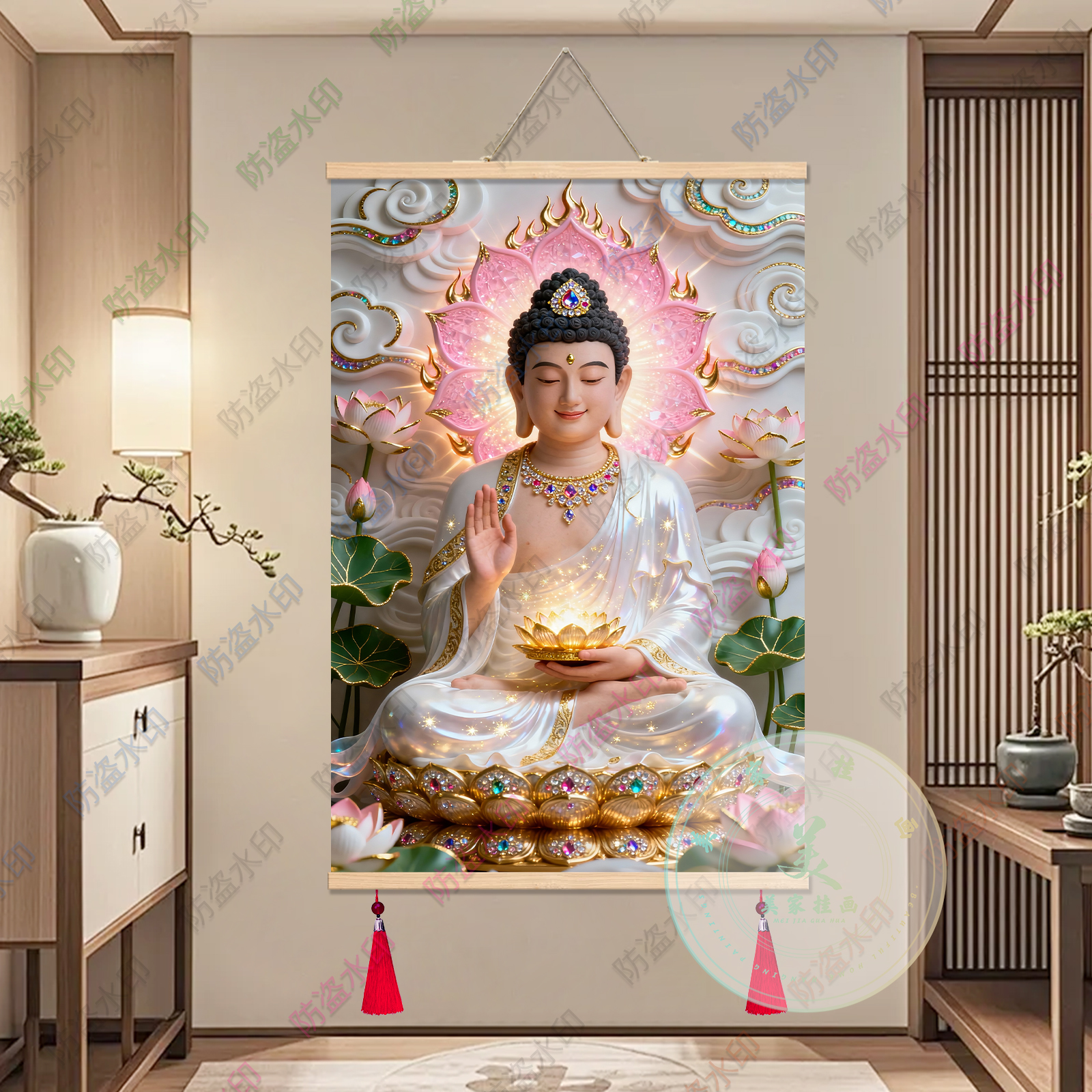 阿弥陀佛佛像装饰画客厅卧室挂画中式传统艺术画禅意佛学