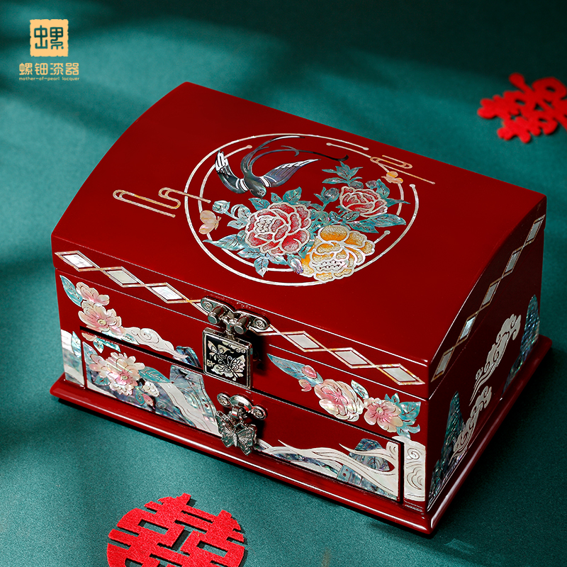 螺钿漆器翻盖首饰盒收纳盒