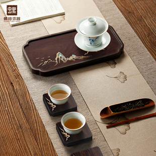 螺钿漆器茶盘家用实木茶具台古风小型托盘放茶叶杯沥水干泡台茶海