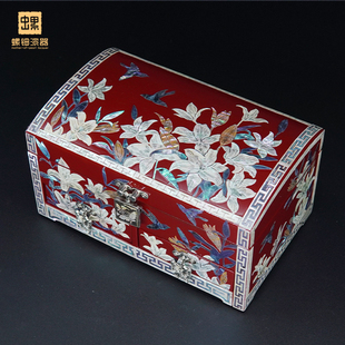 螺钿漆器首饰盒百合花刺绣款黄金手镯饰品盒朋友结婚礼物生日送礼