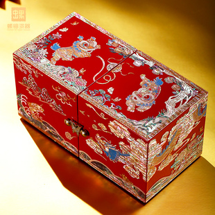 螺钿漆器首饰盒对镯盒结婚礼物高档收纳盒三金陪嫁首饰礼盒嫁妆盒