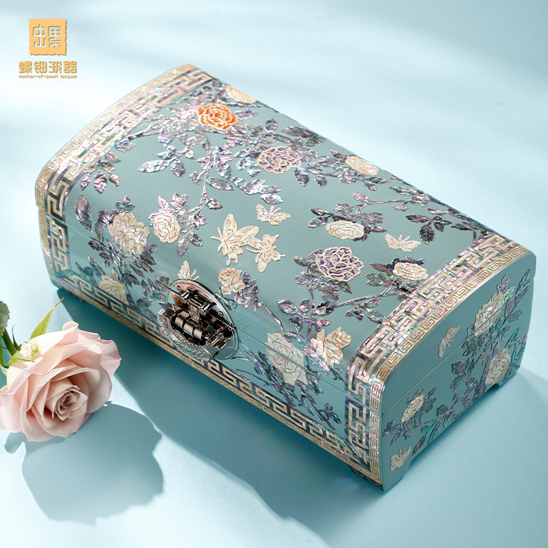 螺钿漆器首饰盒玫瑰花系列带锁高端黄金珠宝饰品盒闺蜜生日结婚礼