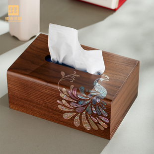 螺钿漆器桌面纸巾盒木质抽纸盒中式茶几卧室收纳盒多功能送人自用
