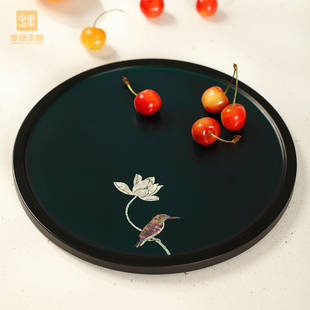 螺钿漆器茶盘家用实木茶具台古风小型托盘放茶叶杯沥水干泡台茶海