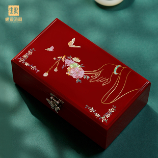 螺钿漆器首饰发簪盒黄金首饰盒龙凤对镯项链盒结婚礼物凤钗婚嫁盒