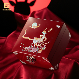 螺钿漆器首饰盒高档嫁妆盒结婚礼物精致收纳盒手饰品三金盒手镯盒