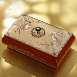螺钿漆器首饰盒玉兔四方盖饰品盒生日礼物手镯戒指项链公主收纳盒