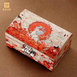 螺钿漆器首饰盒九色鹿收纳多功能首饰盒过年生日结婚情人节礼物