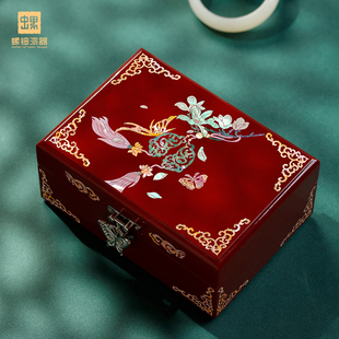 螺钿漆器首饰盒中国风古风饰品手镯戒指项链盒结婚礼物三金嫁妆盒