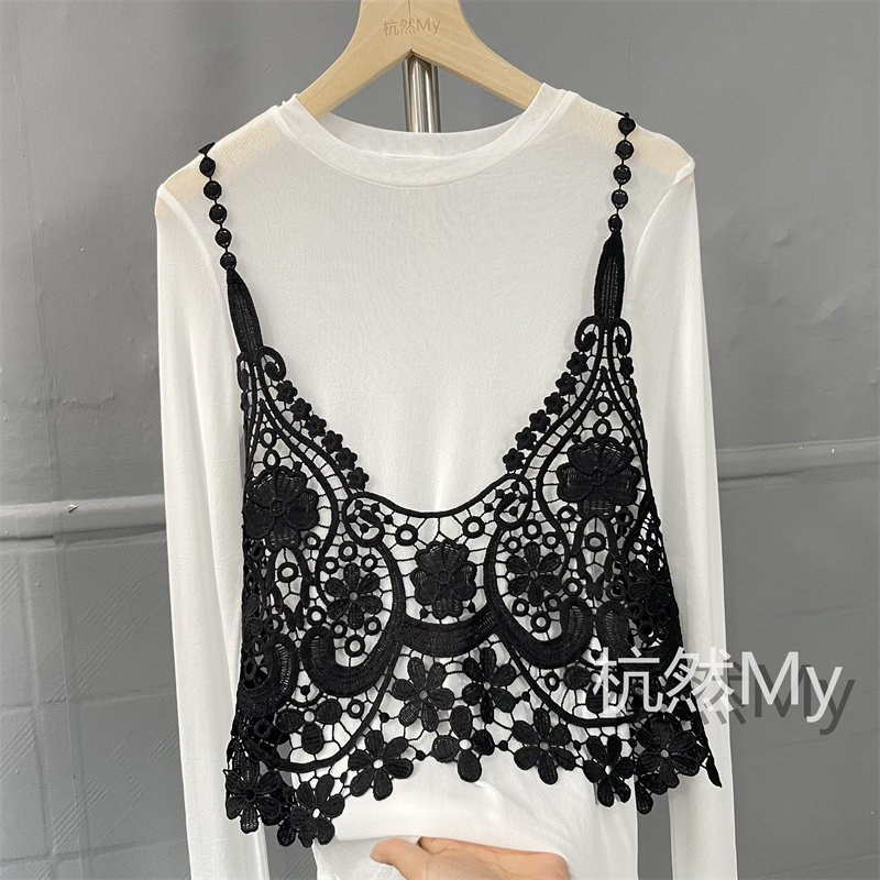 百搭吊带背心女夏宽松外穿镂空显瘦短款纯色马甲复古无袖蕾丝罩衫