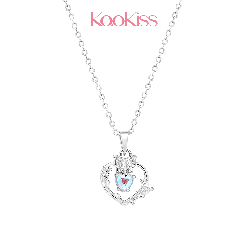 KOOKISS S925银极光闪蝶荆棘爱心轻奢简约百搭小众高级项链