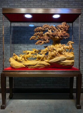 天然太行崖柏八骏雄风八骏马实木根雕风水装饰客厅会所艺术品摆件