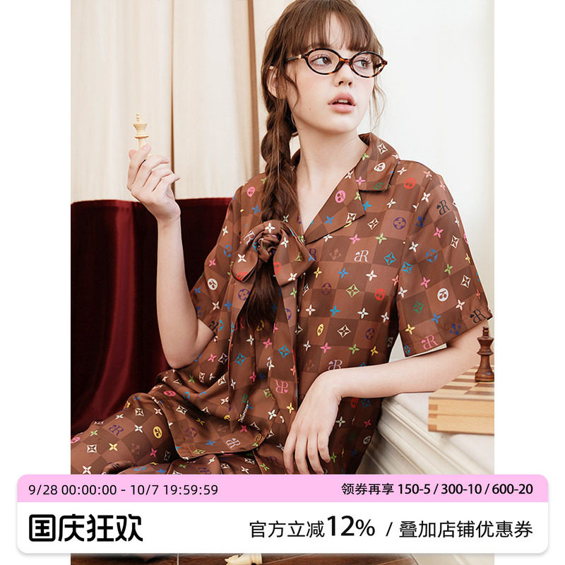 汝曼司原创经典老花仿醋酸睡衣女