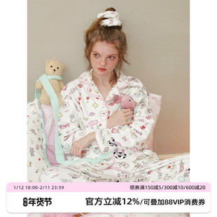 RooMance汝曼司原创小狗日记A类眠柔绒刺绣长袖睡衣套装女家居服