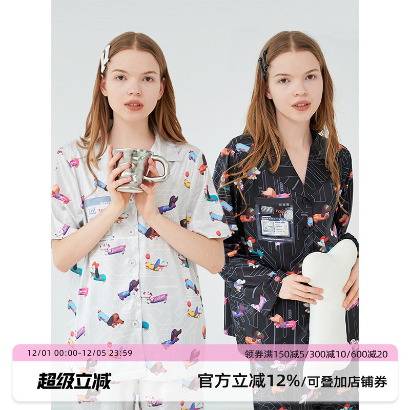 汝曼司男女冰丝原创腊肠犬印花