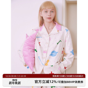 家居服 加厚情侣装 RooMance汝曼司 原创米色印花雪尼绒睡衣女冬季