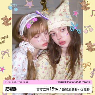RooMance汝曼司原创熊仔电台弹力华夫格大肠发圈女弹力发带猫耳帽