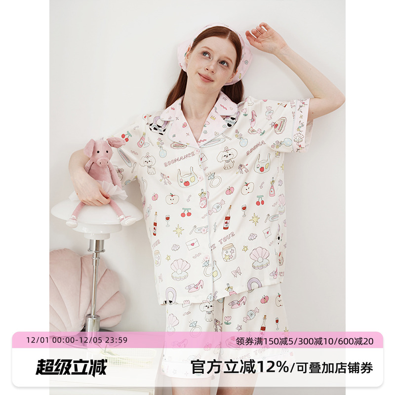 定位手链袖口印花冰丝睡衣汝曼司