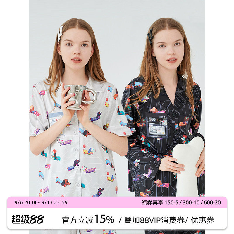 汝曼司男女冰丝原创腊肠犬印花
