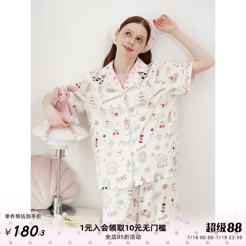 定位手链袖口印花冰丝睡衣汝曼司