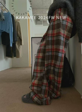 【KAKAMEE】美式复古格纹撞色加绒休闲裤  A1889#8