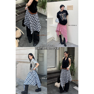 A99559 小众简约百搭不规则格纹半身裙 LHHH INSS 夏上新