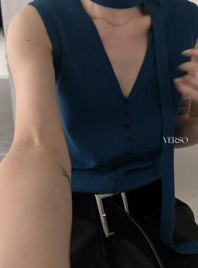 VERSO-秋上新简约V领系带设计叠穿针织马甲(配系带)6733