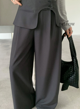 IN SHOW-秋上新简约设计感宽松直筒裤休闲裤(配可拆卸屁帘)61078