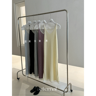 terna西子 纽结肩带撞色v领亚麻透气长款 背心连衣裙连衣裙m1137