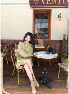 TLE SUN】气质优雅显瘦一字肩百搭款毛衣(不配飘带)  25135-X#