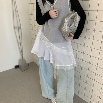 eternal.西子-26年早春叠穿神器v领蕾丝拼接背心裙连衣裙51805