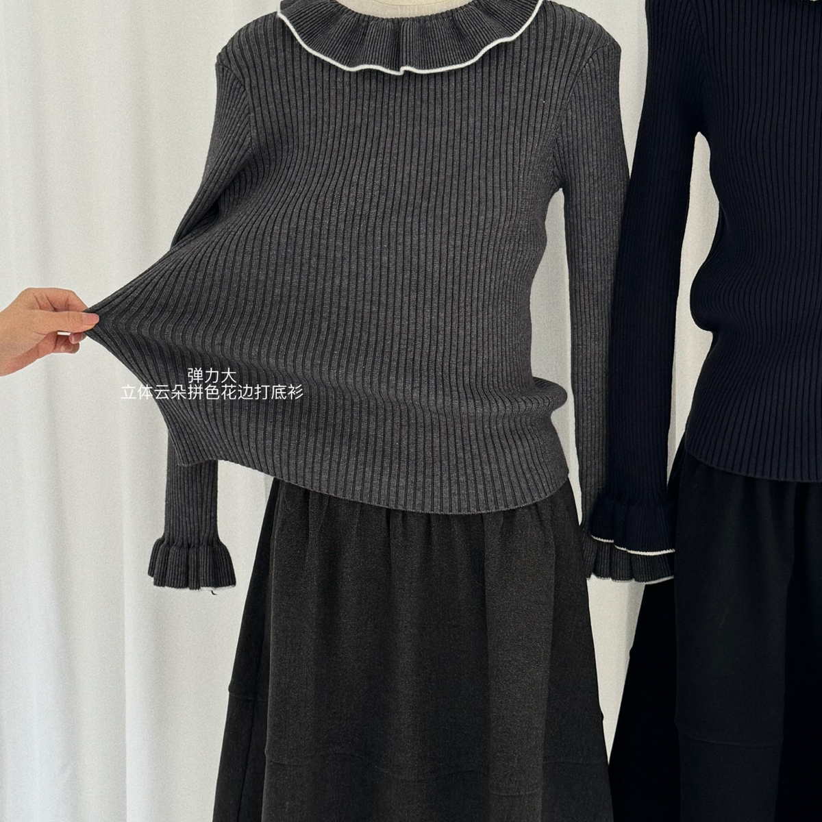 ternal.西子-色花边羊毛亲肤弹力大打底衫针织衫（含6羊毛）m1627