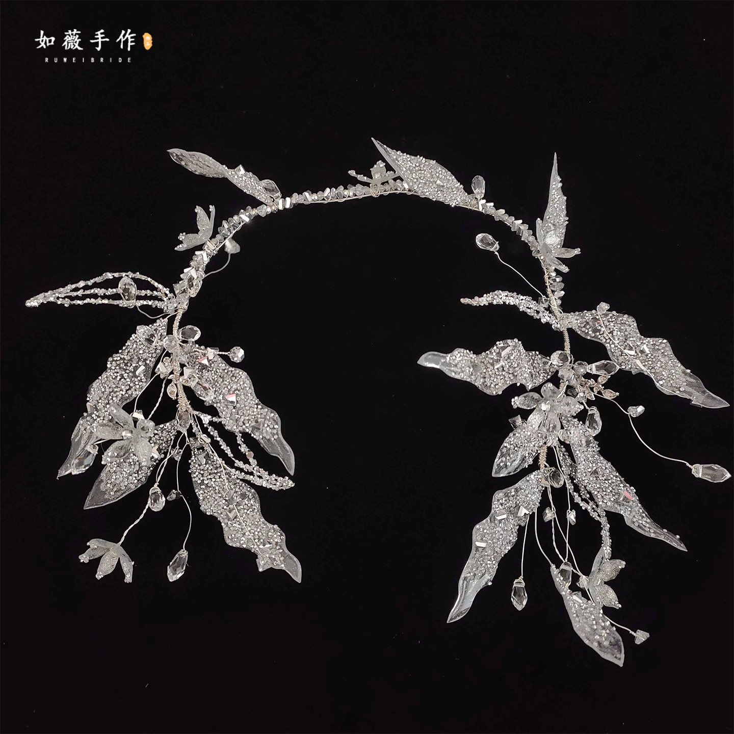 新款仙气闪亮透明叶片串珠发箍新娘甜美头饰婚纱跟妆造型拍照配饰