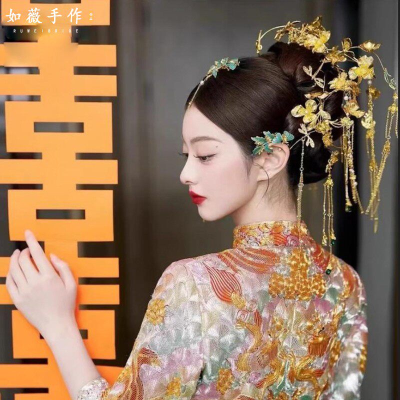 新款大气后区新娘中式头饰秀禾服龙凤褂后压凤冠发饰古典婚礼配饰