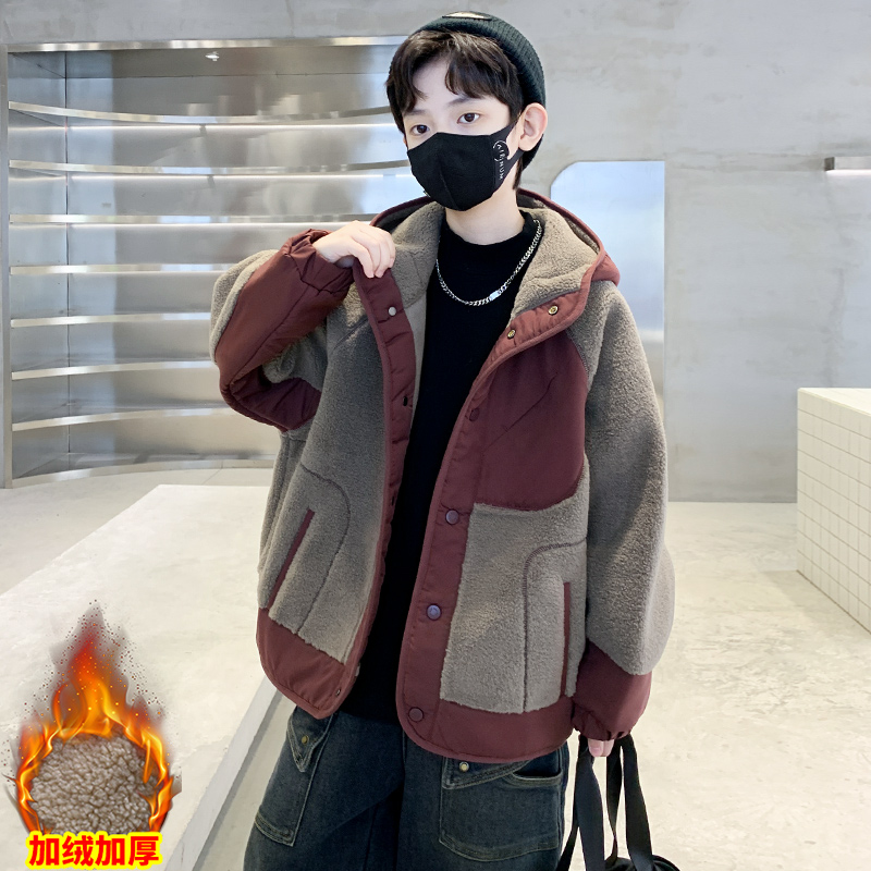 男童加绒外套秋冬2025新款加厚羊羔毛毛衣摇粒绒夹棉中大儿童冬季