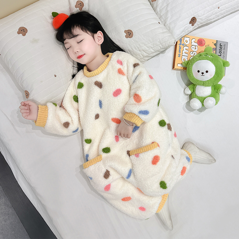 儿童睡衣2025新款秋冬季宝宝珊瑚绒睡袋女童加绒家居服婴儿防踢被